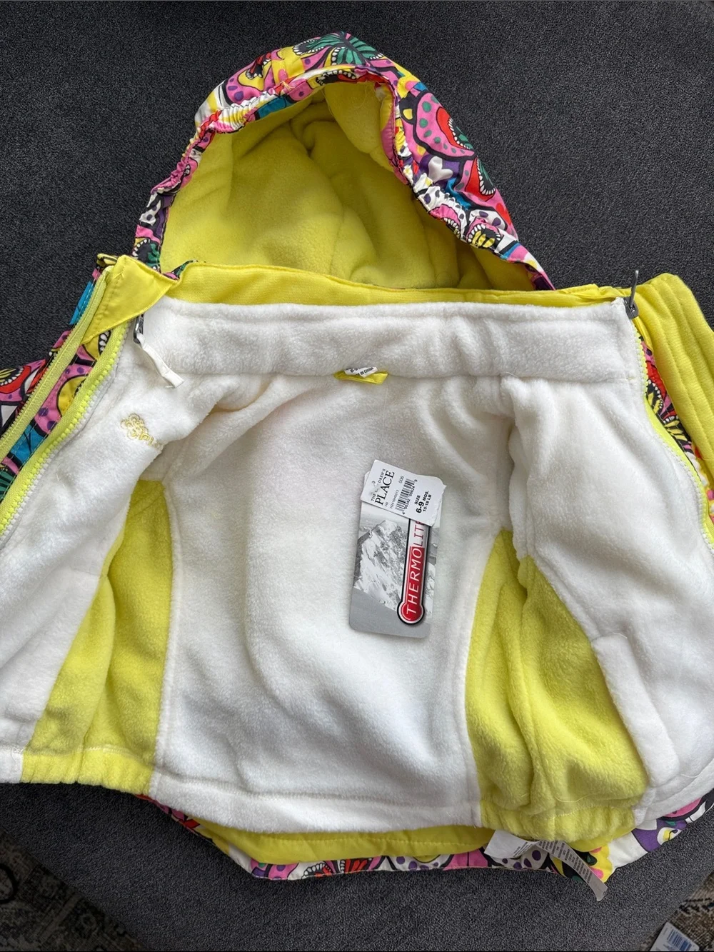 The Children's Place Multicolor Floral Puffer Jacket with Yellow Trim